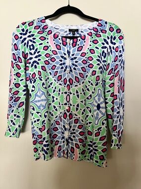 Talbots Petites Mosaic Kaleidoscope Cardigan Sweater Petite Small